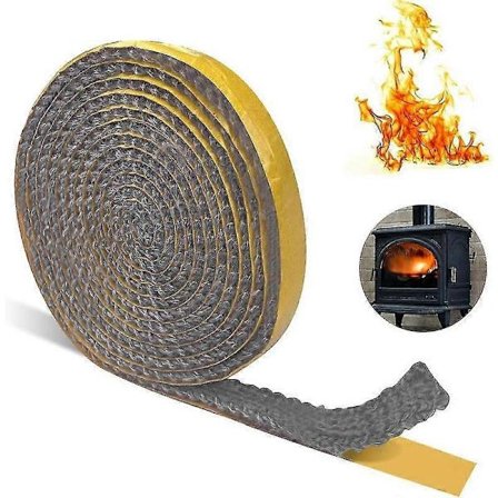 Ersättningspackning för vedspis, självhäftande glasfibertätningssnöre grafitimpregnerade glasfiberpackningar för spis, eldstad, öppna spisar, hög 