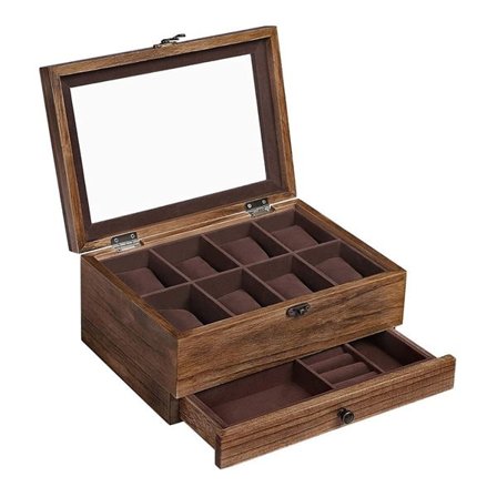 Urkasse for 8 klokker og med glasslokk - Brun/Tre