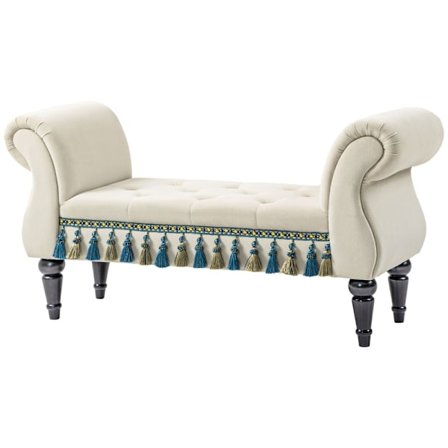 Rootz Vintage Bänk - Klädd sits - Sängbänk - Massiv träram - Knappsömmar - Beige - 117cm x 40cm x 58cm