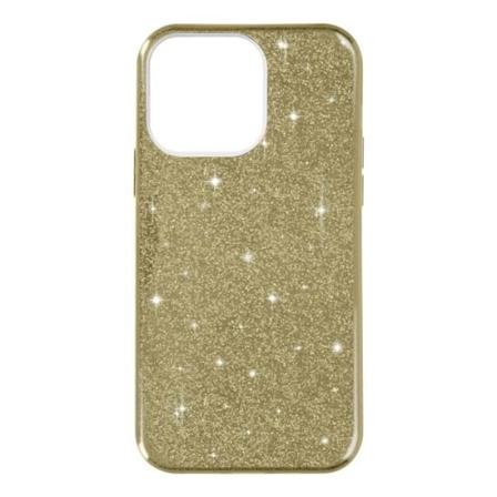 iPhone 14 Pro Max Cover Glitter Aftagelig silikone Halvstiv guld