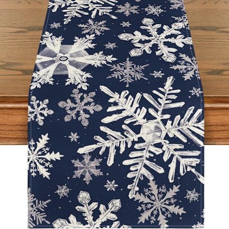 Juleblå Snøfnugg Bordløper Vinter Kjøkkenbord Dekorasjon/33x183cm
