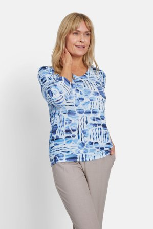 SIGNATURE - 3/4 Ærmet T-shirt - Blå Mix - Mønstret