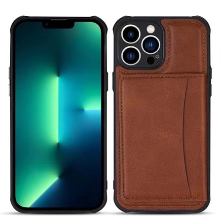 Etui til iPhone 13 Pro, kaffefarget visittkortholder og magnetisk