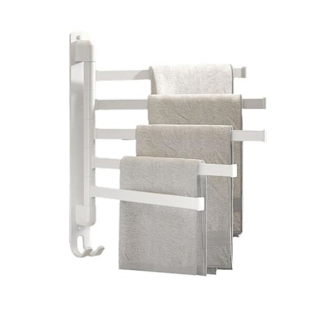 Svingbar håndkleholder med 5 armer, rustfritt stål, 180 graders rotasjon, veggmontert håndkleholder for bad og kjøkken Hvit
