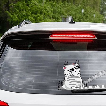 Sød kat bagrudevisker klistermærke til bil dobbeltsidet trykt kattebil