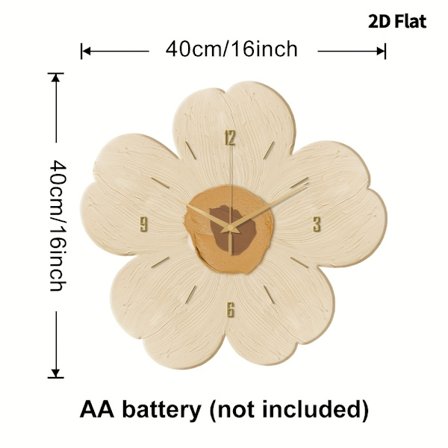1 stk. Moderne minimalistisk blomster vægur med lydløs kvartsbevægelse - 2D fladt design, naturlig træ beige urskive & gyldent center