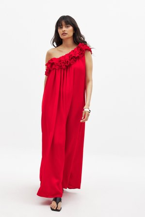 Handpicked x NA-KD One Shoulder Ruffle Maxi Dress - Flæsekjoler - Rød - EU 34