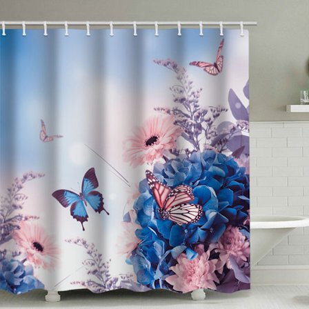 Fjärilsblomma Duschdraperi, med 12 Plastkrokar