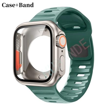 Silikonrem+ case För Apple Watch Case 44mm 45mm 41mm 40mm Skärmskydd Byt till Ultra For iWatch Series 8 7 SE 6 5 3 18 Pine Nee Green-Ti Series 7 8 9 