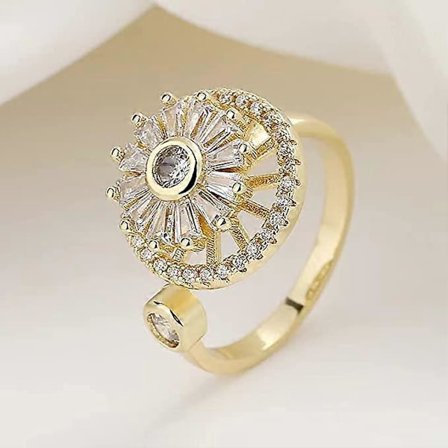 Guld Kristall Ångestlindrande Snurrring, Naturstens Kristallringar, Justerbar Öppen Ring Set Spinner, Ringsmycke Gåva för Kvinnor Flickor (Guld)