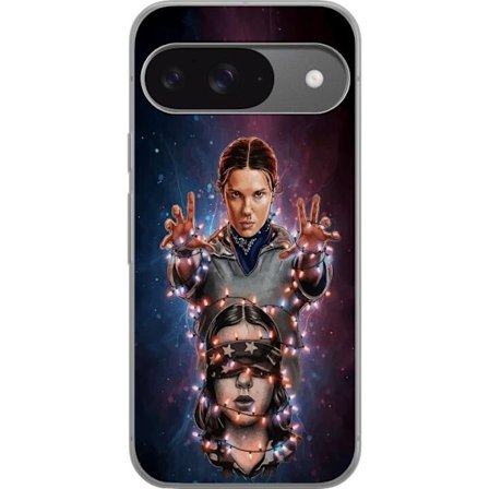 Kompatibelt Mobilskal till Google Google Pixel 9 Dramatisk illustration med två porträtt sammanbundna av ljusslingor, mörk mystisk stämning