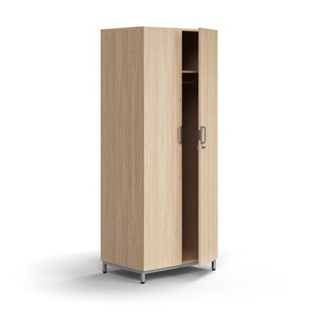 Lockable wardrobe QBUS, with clothes rail, leg frame, 2020x800x570 mm, silver, oak