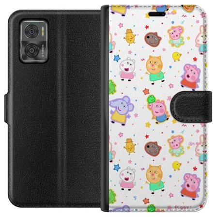 Kompatibel Tegnebogsetui til Motorola Moto E22i Farverige tegneserie dyrekarakterer i en legende stil med stjerner og prikker på en lys baggrund