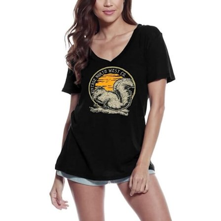 V-ringad T-shirt dam Ekorre - North West Coast – Squirrel - North West Co – Vintage svart T-shirt