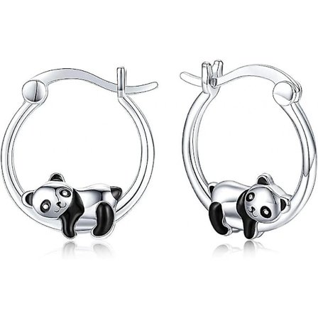 Hypoallergeniske Panda Ringe Kvinders Øreringe 925 Sterling Sølv Dyr Huggie Hoop Øreringe Følsomme Ører Smykker Gave