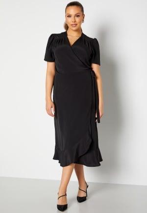 John Zack Curve - Short Sleeve Wrap Frill Curve Dress 48 (UK20) - Black - Klänningar - Dam - Bubbleroom Omlottklänning