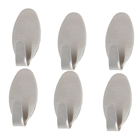 Selvklæbende rustfri stålkroge, 6 kroge