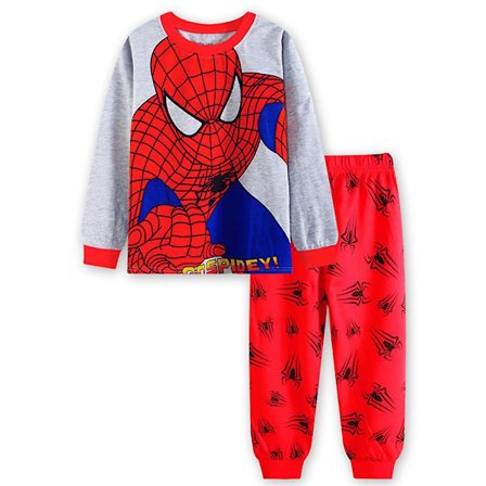 Spiderman Kids Boys Batman Pyjamas Langarmet T-skjorte Bukser Sleepwear Pjs Sett Superhelt Pyjamas for 3-7 År Grå Rød