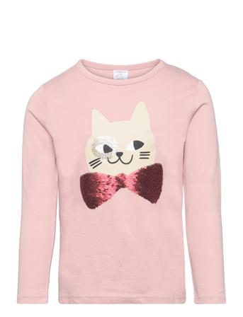 Top L S Placement Print Cat Wi Tops T-shirts Long-sleeved T-shirts Pink Lindex