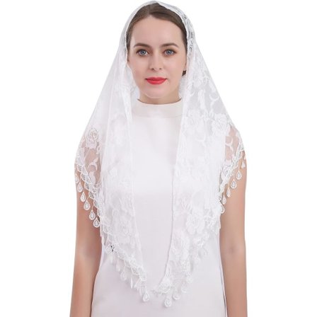 TG Triangel Lace Veil Mantilla Slør Sjal eller Latin Halsduk Mass Head Cover C