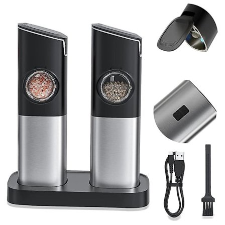 Salt- og peberkværnsæt, elektrisk peberkværn USB-genopladelig