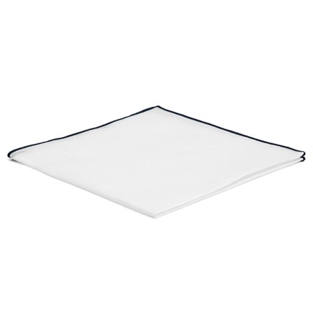 Vit Bröstnäsduk med Mörkblå Kanter för män - Enfärgade ficknäsdukar