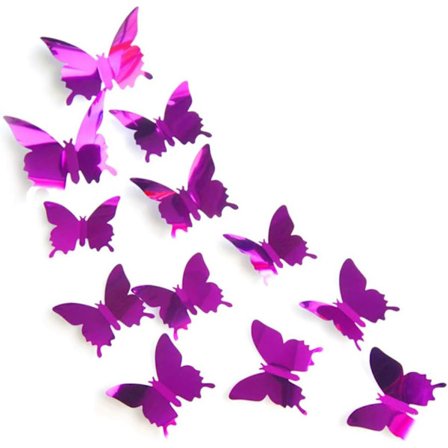 12 stk 3D sommerfugldekorasjon speil sommerfugl veggklistremerker veggdekorasjon prikker for hjem, hage, balkong, romdekorasjon (lilla)