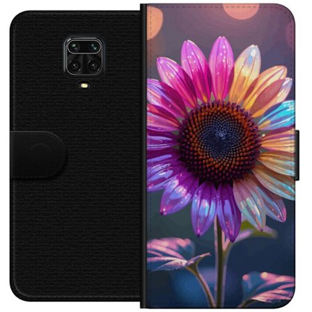 Yhteensopiva Lompakkokotelo Xiaomi Redmi Note 9 Pro Iridescerende kukka, jossa kimaltelevat terälehdet vaaleanpunaisessa, violetissa ja kultaisessa s