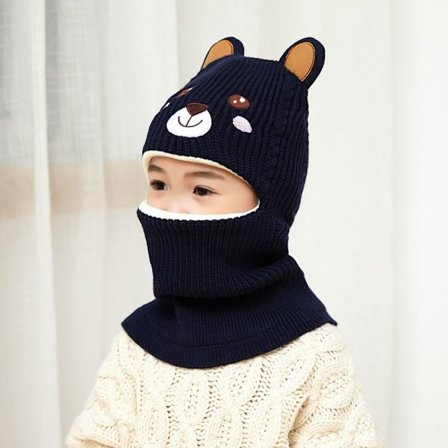 Vinterstrikket hue til børn, piger, øreklapshuer SORT BJØRN BJØRN