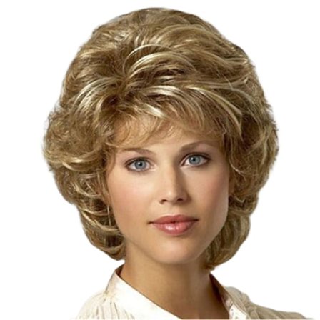 Kvinners korte krøllete bølgete parykk syntetisk hår full parykk