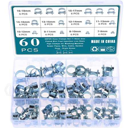 60 st galvaniserade silikonslangklämmor