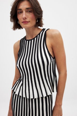 Linn Eklund x NA-KD Boatneck Knitted Top - Strikkede toppe - Stribet - XS