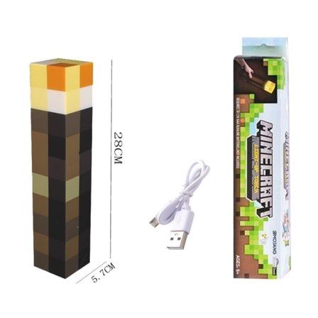Minecraft Brownstone Fakkel - 28 cm LED Natlampe - USB C-FQ-