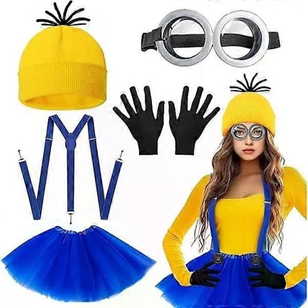 5 stk. Gule kostumetilbehør til voksne, Maskeradesæt med briller, sorte handsker til Halloween Cosplay Party Tilbehør