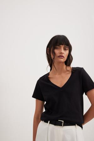 NA-KD Basic V-ringad t-shirt - T-shirts - Svart - X-Small