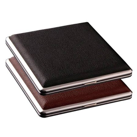 2 Stykker Stilig Sigarettetui, Sigarettholderetui i Lær og Metall, Sigarettetui i Metall, Ultratynt Lær og Sigarettholderetui, Holder 20 Sigaretter