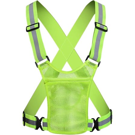 Reflekterande säkerhetsväst för cykling - 360° synlighet runt om, med framficka - Justerbara axelremmar - för löpning och utomhusaktiviteter