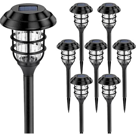 Solpex 8-pak solcelle-stilys til udendørs brug, solcelledrevne havelamper, vandtætte LED-stilys (koldt hvidt)