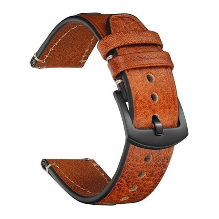 22mm Strap Huawei Watch GT 5 Pro 46mm / Garmin Forerunner 265 / Samsung Galaxy Watch3 45mm Genuine Cow Leather Watch Band - Brownish Red