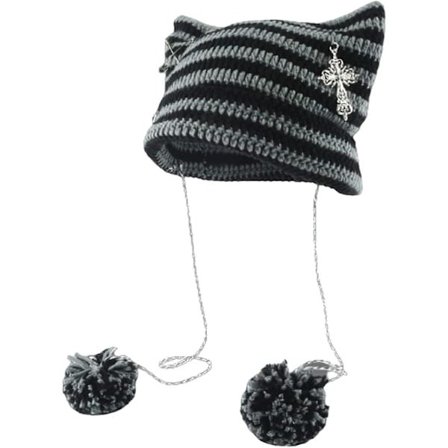Grunge Beanies Hæklede Strikkede Huer Til Kvinder Piger Ræv Katteøre Goth Emo Alt Y2k Tilbehør Grunge Tøj