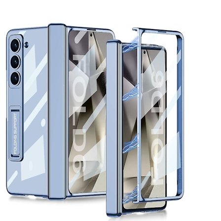 För Samsung Galaxy Z Fold 6 med osynligt stativ, inbyggt skärmskydd Slim PC Stöttåligt skal med magnetiskt gångjärnsskydd