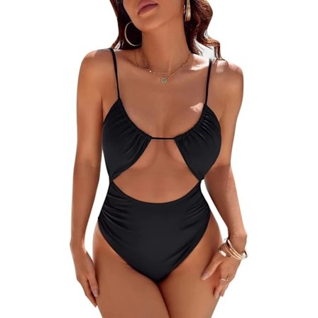 Dame Badedrakt Hel Badedrakt Magekontroll Sexy Smigrende Cheeky Høyt Skåret Søt Damebadeklær Svart Stor