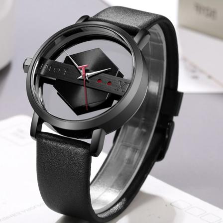 Unik Creative Halv Transparent Unisex watch klocka För män Kvinnor Par Nörd Snygga Läder Armbandsur Mode Quartz watch QT290-5