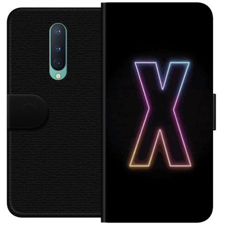 Yhteensopiva Lompakkokotelo OnePlus OnePlus 8 Neonkirjain X voimakkaissa väri vaihteluissa mustaa taustaa vasten, voimakas typografinen suunnittelu s