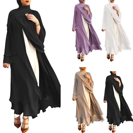 Dame Muslim Langærmet Flydende Maxi Kofta Islamisk Åben Kimono Abaya Kjole Tyrkiet Kaftan Ensfarvet Bælte Løs Op E56F_MGF