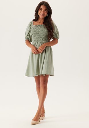 Bubbleroom - Smock Short Modal Dress - Green - Kläder