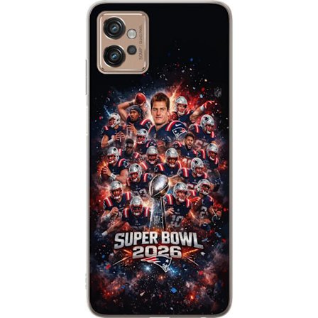 Kompatibel Mobilcover til Motorola Moto G32 Super Bowl 2026 plakat med New England Patriots og NFL-pokal i eksplosiv sportsdesign