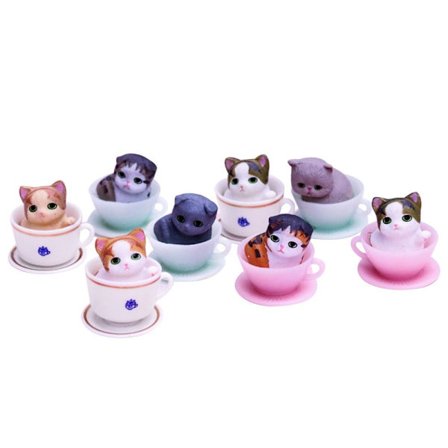 8st tecknad tekopp Katt Tekopp Katt Craft Cake Dekoration