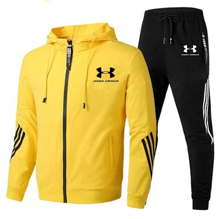 Herre Under Armour Sport Hættetrøje & Bukser Sæt Langærmet Fuld Lynlås Hættetrøje Sweatshirt Jakke + Jogging Bukser Træningsbukser Outfit Gul Gul{azc}