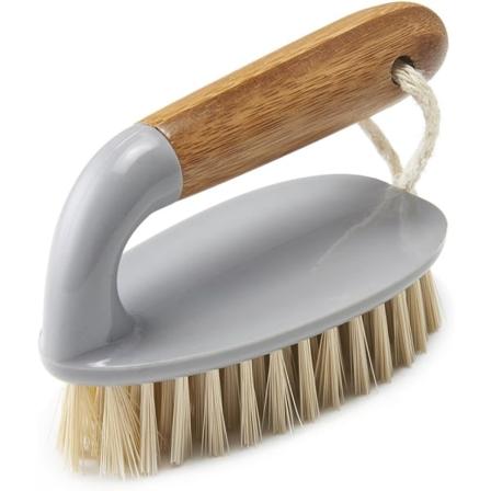 Gulv- og fliseskrubbebørste i jern med naturligt bambushåndtag, grå og naturlig, grå/træ, 13 x 5 x 6,5 cm 517671 Grey/Wood